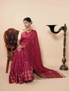 Regal Pink Silk Saree Adorned With Anthracite Grey Border 1