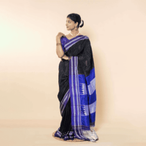 Lustrous Ocean Blue Silk Saree Adorned With Elegant White Accents