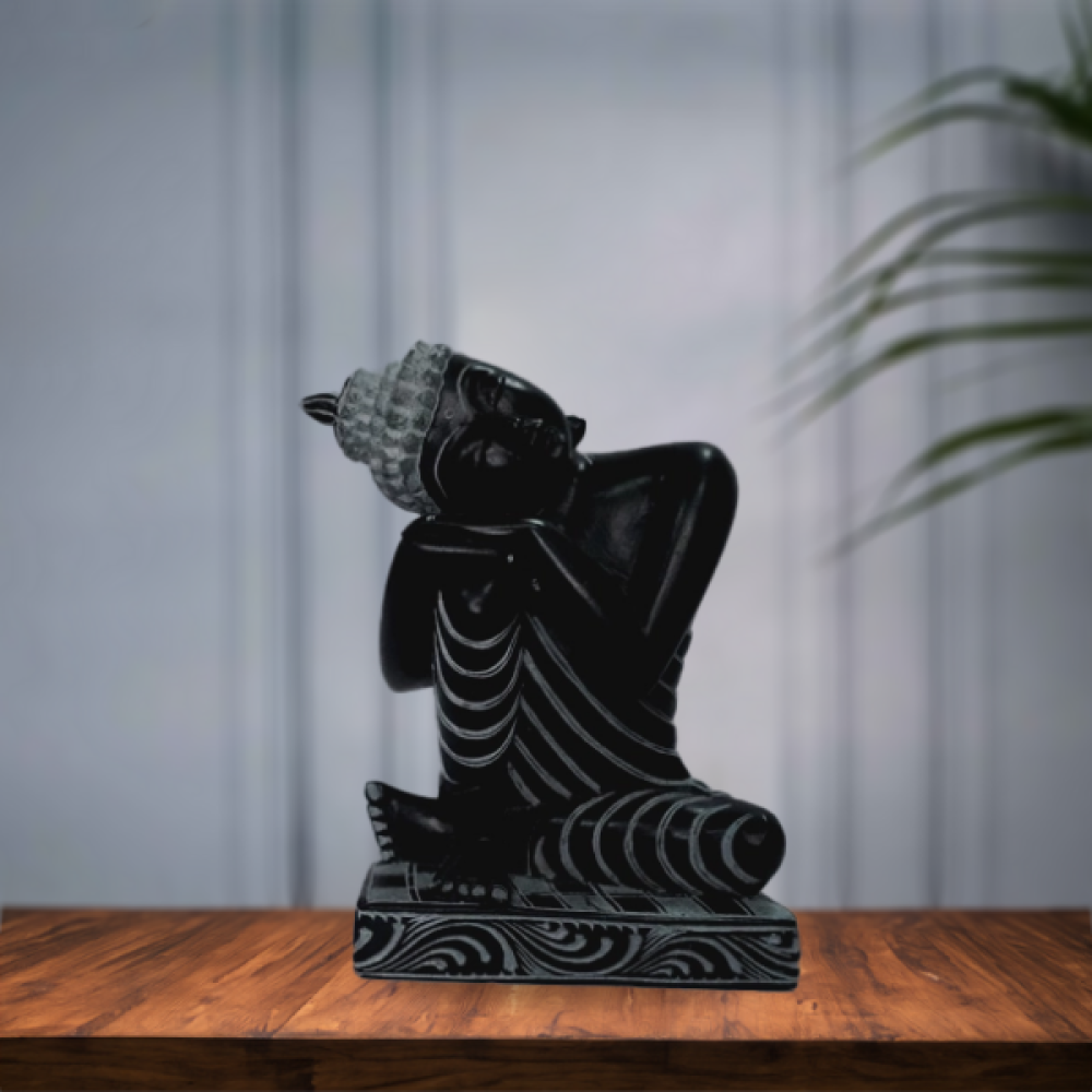 Enlightening Traditional Stone Carving Of Reclining Buddha Idol