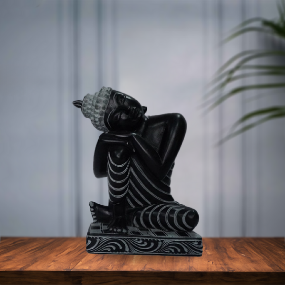 Enlightening Traditional Stone Carving Of Reclining Buddha Idol