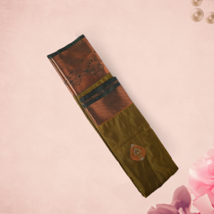 Earthy Green Brown Cotton Silk Saree With Gilded Zari Border