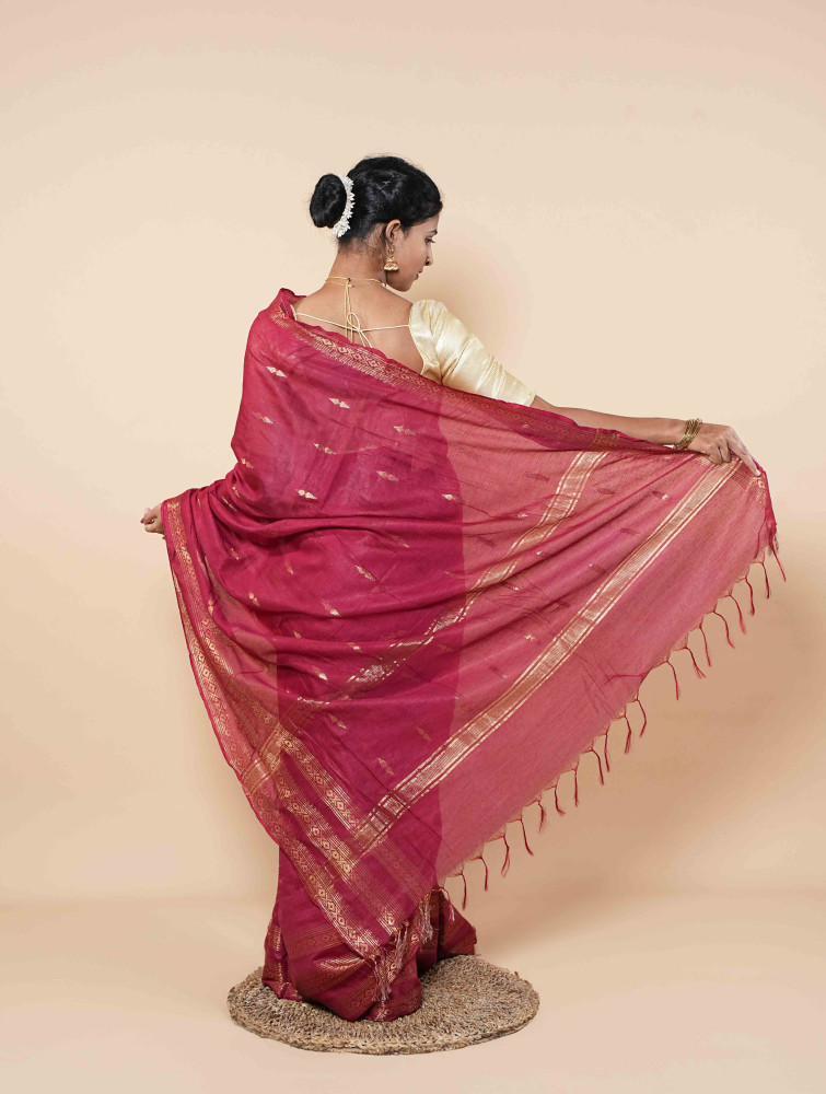 Regal Pink Silk Saree Adorned With Anthracite Grey Border 1