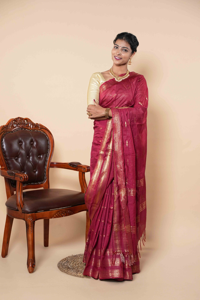 Regal Pink Silk Saree Adorned With Anthracite Grey Border