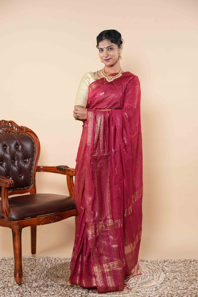 Regal Pink Silk Saree Adorned With Anthracite Grey Border
