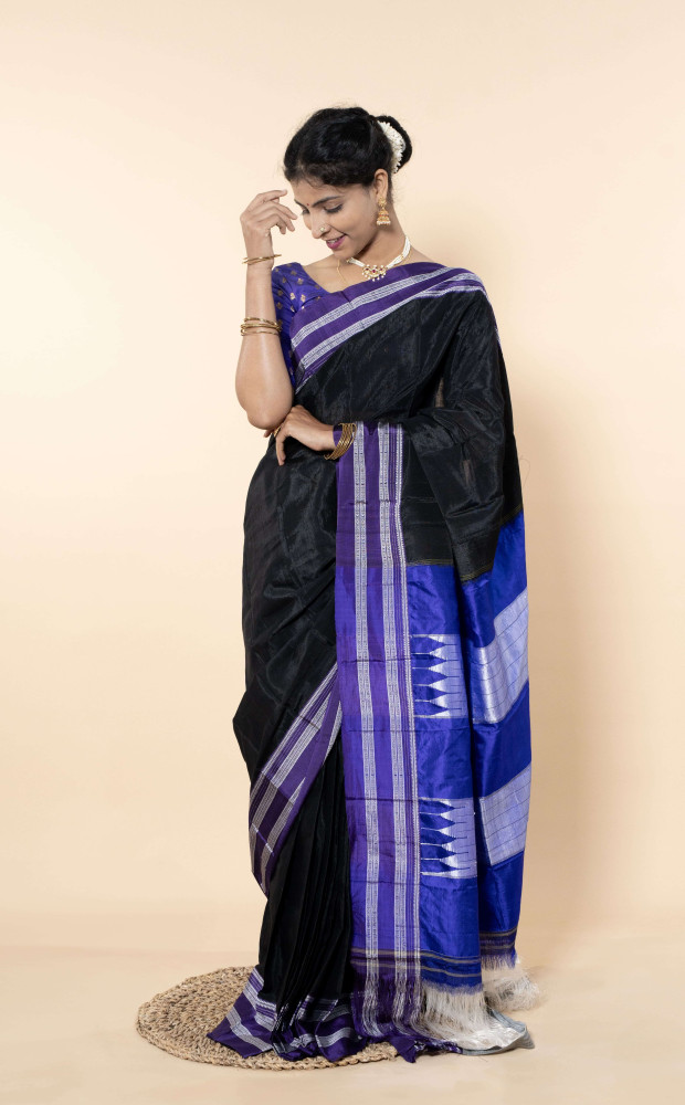 Ocean Blue Silk Saree With Luminous White Detailing