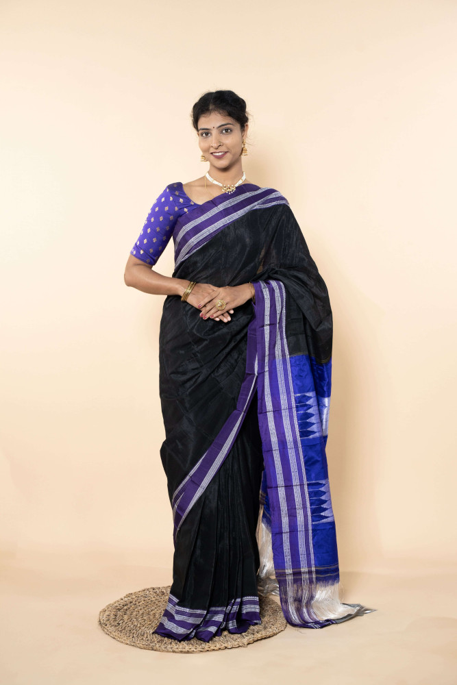 Ocean Blue Silk Saree With Luminous White Detailing