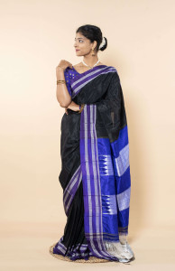 Ocean Blue Silk Saree With Luminous White Detailing