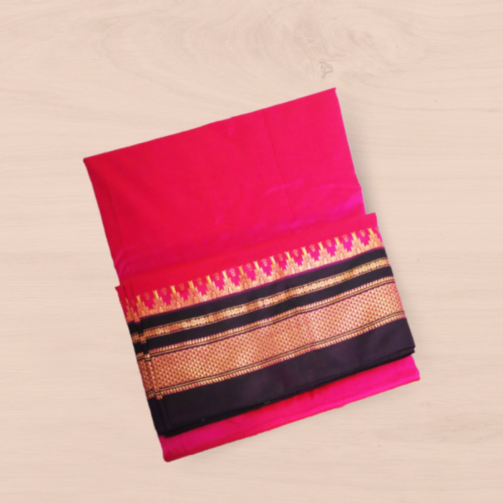 Handcrafted Cotton Saree Red With Black Accents