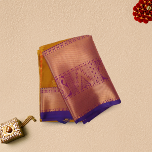 Golden Colour Cotton Silk Saree With Blue Border