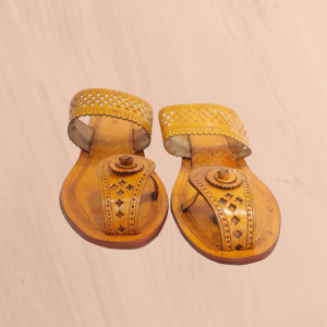 Leather Yellow Kolhapuri Sandal For Women