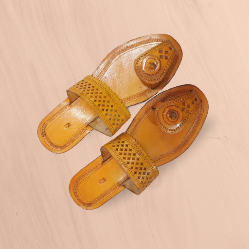Leather Yellow Kolhapuri Sandal For Women