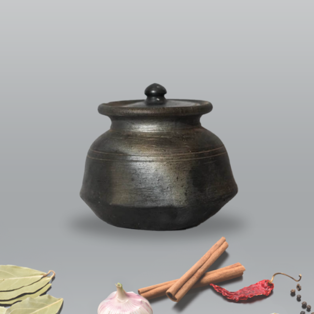 Earthen Black Pottery Bowl With Lid